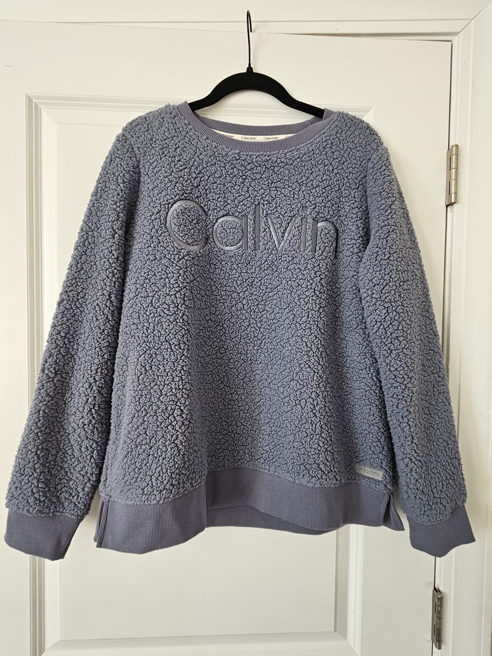 Calvin Klein Plush Sherpa Crewneck Sweatshirt in Dusty Blue
